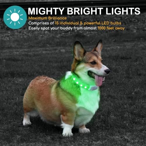 Mochi ® 8 cores em 1 Luz de colarinho de cachorro LED | Ruffer Light Up colares de cachorro | Colar de arco -íris recarregável