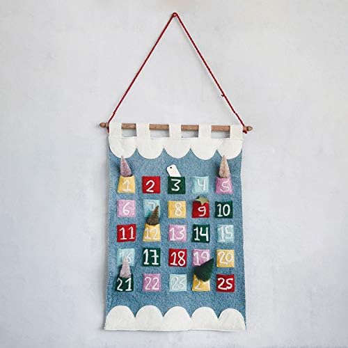 Cooperativa criativa de 20 W x 34 H Wool Felt Advent Calendar com bordado, enforcamento de parede de várias cores