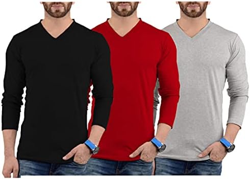 Decrum V pescoço de manga longa masculino Multipack - Soft confortável Mangas cheias T camisetas para homens pacote de 3