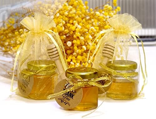 AHHUTE 40 CONTAGEM 1,5 oz mini frascos de mel de vidro hexagonal - pequenos frascos de mel com mergulhos de madeira, amuletos de abelha,