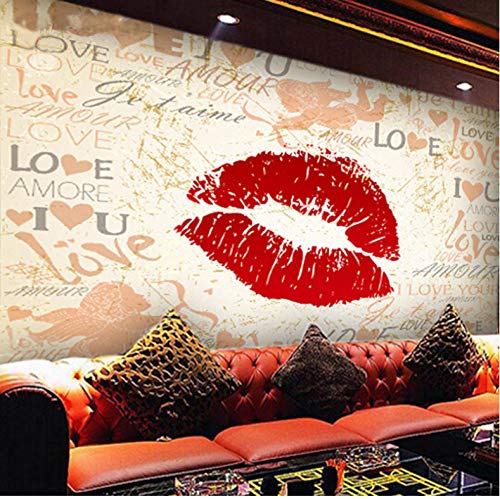 Fifikoj Wall Art 3D TV mural TV Papel de parede Red Lips Wallpaper Mural European Wall Painting Paper-208x146cm