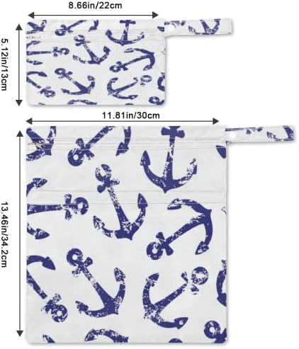 Âncora da marinha vintage molhado saco seco 2 com zíper, mar de fraldas de pano de pano de pano de pano de fraldas bolsa