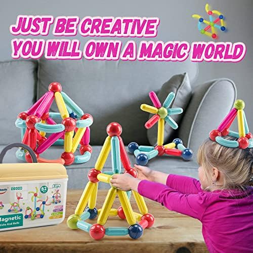 Baibaole 82 PCs Bolas magnéticas e hastes Definir brinquedos de ímãs para crianças brinquedos magnéticos DIY Buncos de construção