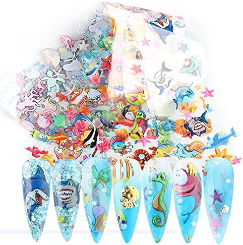 Cartoon peixe oceano unhas lompis starfish conchas de tubarão designs fofos embrulhando adesivos de unha manicure stickings suprimentos