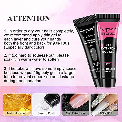 Supwee Poly Unh Nail Gel Extemnsion Builder Gel Extensão de unhas Poly Conjunto de gel de 6 cores Poly Unh Nail Gel Conjunto de unhas