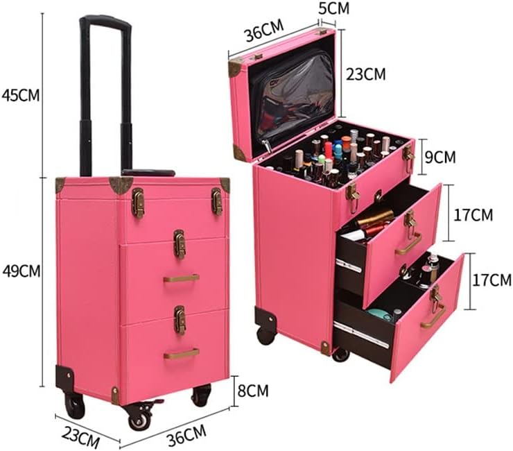 Genigw Rolling Bagage Makeup Kit de beleza mala de rodas bolsa cosmética Tatuagem de tatuagem de tatuagem