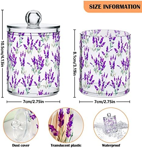 Alaza 4 Pack QTIP Dispensador Flores de lavanda Flores de banheiro floral roxo Latas para bolas de algodão/swabs/almofadas/fio