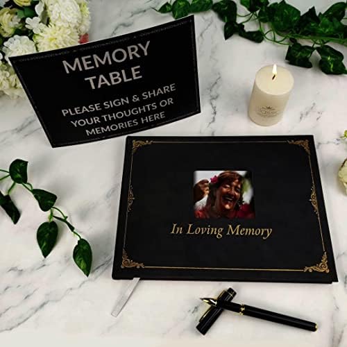 1 Livro de convidados fúnebres, livro de visitas memorial vem com cartão de mesa de memória, livro de convidados de couro para funeral,