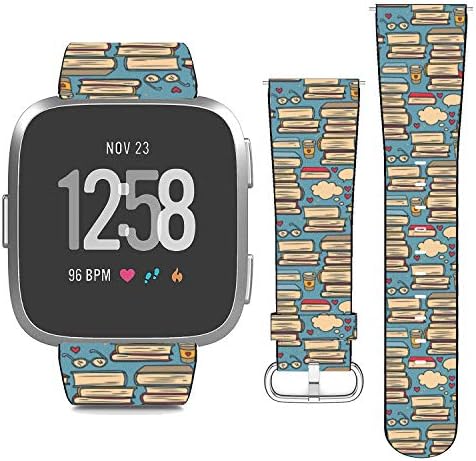 Pulseiras de impressão de cinta de couro de substituição compatíveis com Fitbit Versa 2/versa/versa lite/versa se - padrão de livros