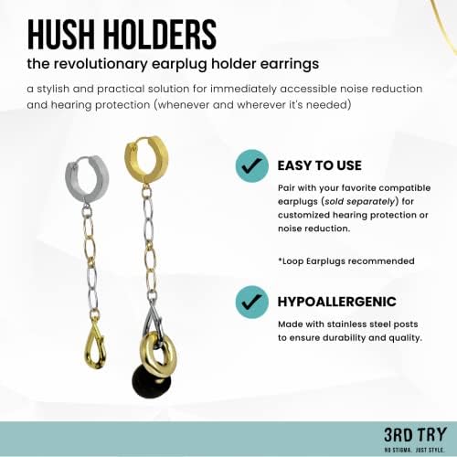 Hush Setents: Brincos do suporte do ouvido para tampões para os ouvidos de loop - Proteção auditiva e redução de ruído -