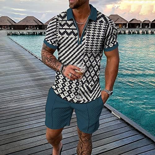 IJKEID Men's Tracksuit Plus Tamanhos Zipper Lappel Short Shorts 2 Peças Dese conjuntos de roupas casuais casuais de verão