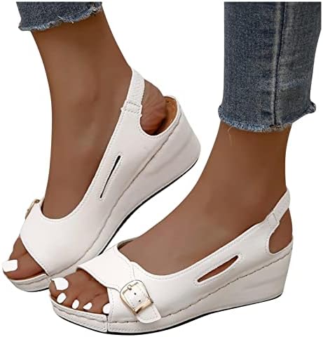 Sandálias de alça de alça de fivela aberta feminina sandálias de cunha de cunha vintage salto baixo sandálias romanas de boca baixa