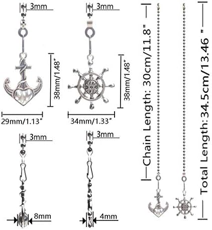 Hyamass 2pcs âncora vintage e charme de rodas fã de teto pendente fã Danglers puxa o extensor de corrente com conector