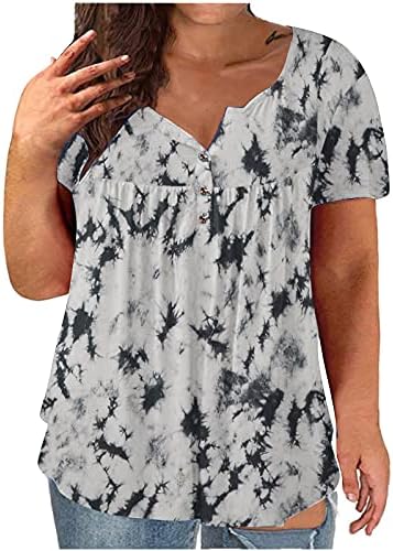 Camisas plus sizer feminino Moda tie-dye Button Up Sleeves curtos de decote em V Tops de blusa de camiseta solta de camiseta