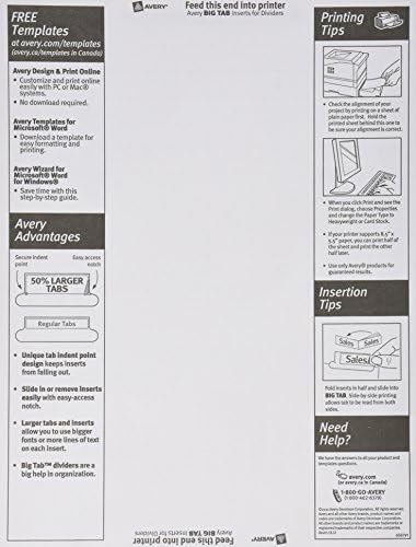 Avery Big Tab Divishers inseráveis, papel de buff, 5 abas claras, 1 conjunto