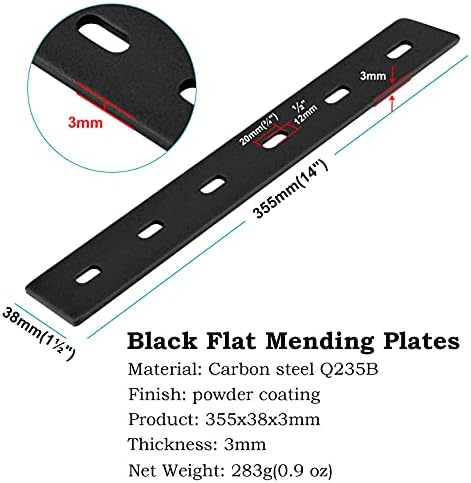 Placas de conserto de 6 pacote de embalagem preta 14x1½x⅛ polegadas Placas de junção de metal pesado de metal pesado