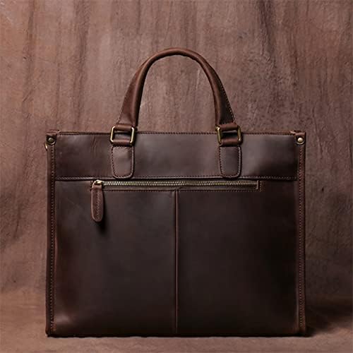 N/A Bolsa de bolsa de homem vintage Men Men ombro Bolsas de couro genuínas Bolsa de laptop marrom 14 polegadas