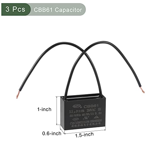 Capacitor de ventilador de teto 3pcs YOKive CBB61, Capacitor de filme de polipropileno metalizado Great for Fans Pumps Motors