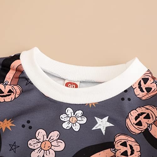 Popolar Toddler Baby Gary Girl Girl Halloween Crewneck de grandes dimensões moletom Pumpkin Print Romper Pullover Tops One Piece