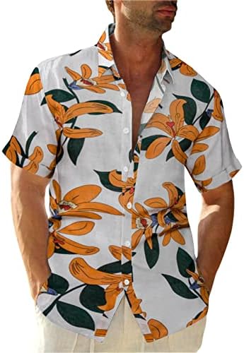 Camisas masculinas Hawaiian Primavera e verão Floral estampa colorida casual lapela praia de férias ao ar livre camisas de manga