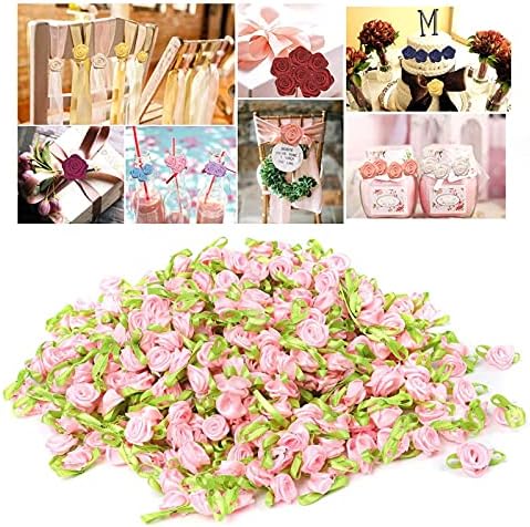 450pcs Rosas pequenas para costurar flores feitas à mão com folhas Botões de rosa Flores de Flores de Cabelo de Casamento