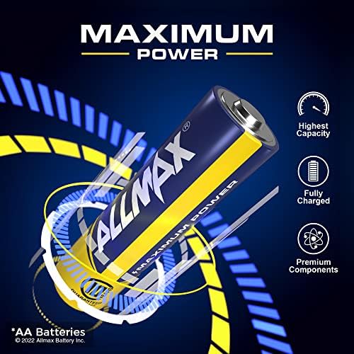 AllMax AA Máximo de potência Alcalina dupla A Baterias- Ultra-duração de 10 anos, Projeto à prova de vazamentos, 1.5V
