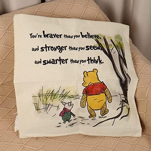 Você é mais corajoso do que acredita- Capa de travesseiro de linho decorativo, Winnie the Pooh e Piglet 18x18 polegadas travesseiros,