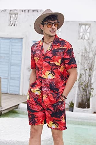 Coofandy Hawaiian Sets Button Casual Down Down Down 2 peças Terno Floral Padrão de verão Impresso de verão para férias