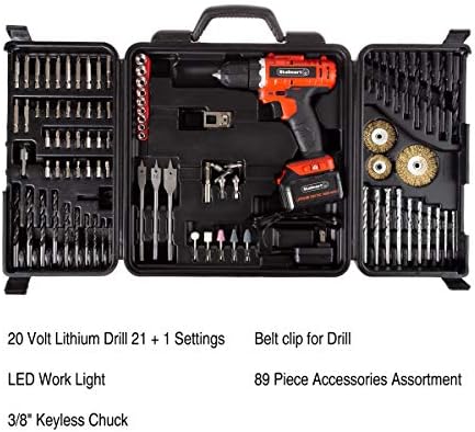 Stalwart - 75 -PT1040 Broca sem fio de 20V com bateria de íons de lítio recarregável e conjunto de acessórios de 89