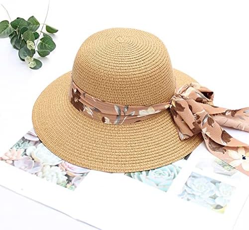 Mulheres Bowknot Bowler Hat Summer Brim Brim Sol Straw Hat de praia