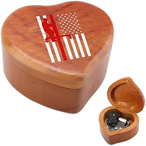 American Flag Electric Cable Lineman Vintage Wooden Clockwork Box Musical Box em forma de coração Caixa de música