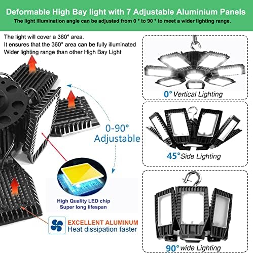 Luzes de garagem de alumínio de fundição de fundição codaful com 7 painéis ajustáveis ​​250w 30000lm brilhante 6500k warehouse