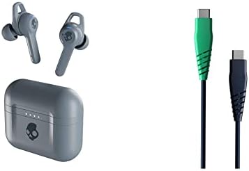 SkullCandy Indy ANC e sem fio true wire-orar fones de ouvido-cinza frio com cabo de carregamento redondo de linha, USB-C para