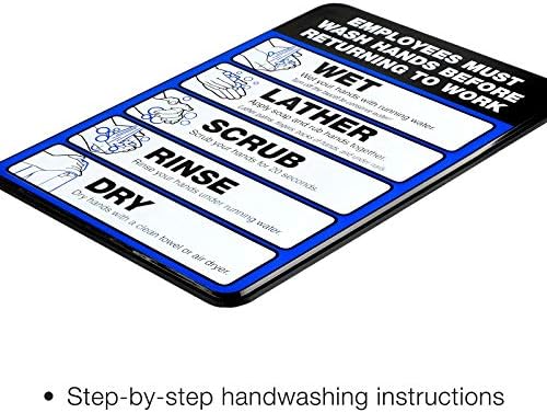 O funcionário da Excello Global Products deve lavar o sinal da mão: 5 x7 plástico para empresas com tiras de adesivo fácil