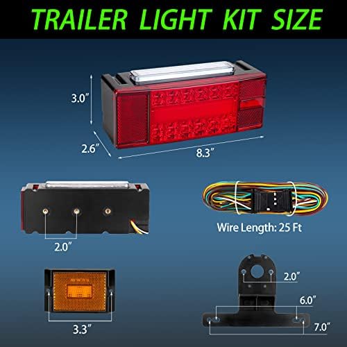 Luzes LED de reboque, luzes de trailer de barcos IP68, luzes de reboques submersíveis, luzes de reboque de 25 pés, arnês de