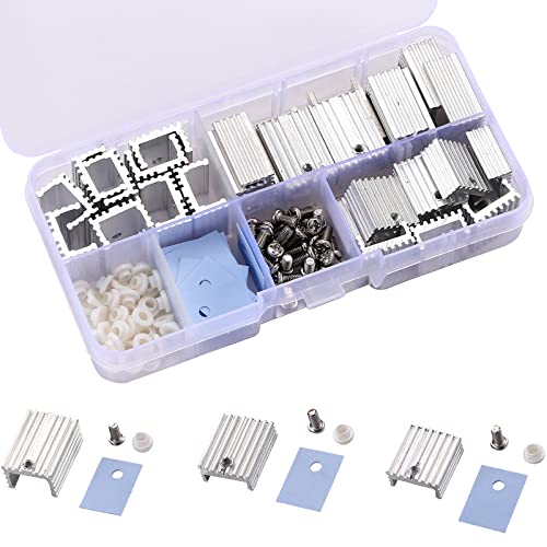 Jienk 30pcs TO-220 Alumínio de alumínio e kits de isolamento/montagem para transistor MOSFET, 3 tamanho diferente TO-220 Repolho