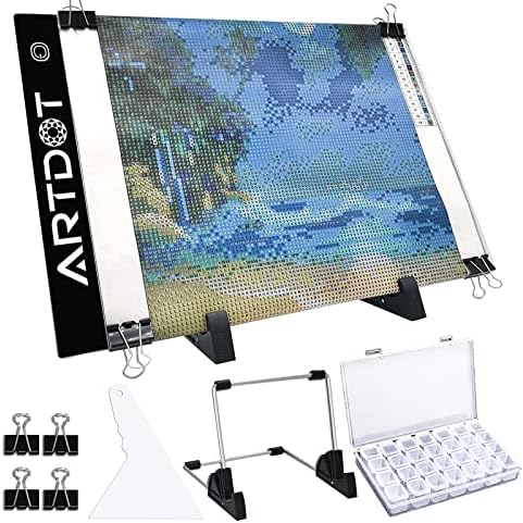 Acessórios de pintura de diamantes ARTDOT para kits de arte de diamante, tábua de luz A4 e 30 slots de pintura de