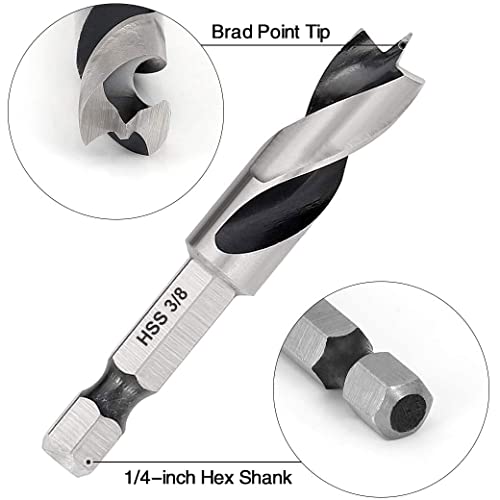 Sdfgh 6 pcs HSS Point Bit Bit Stubby Bit para madeira com troca rápida de 1/4 de polegada HAX 3/32 1/8 3/16 1/4 5/16 3/8