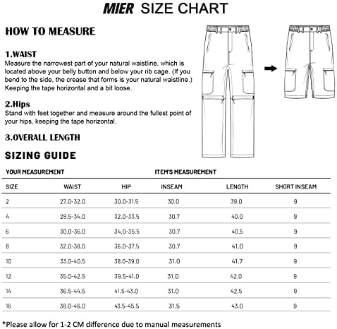 Mier Women Feminina Cargo Convertível Pants Travel Lightweight Outdoor Pants com 6 bolsos, resistentes à seca rápida