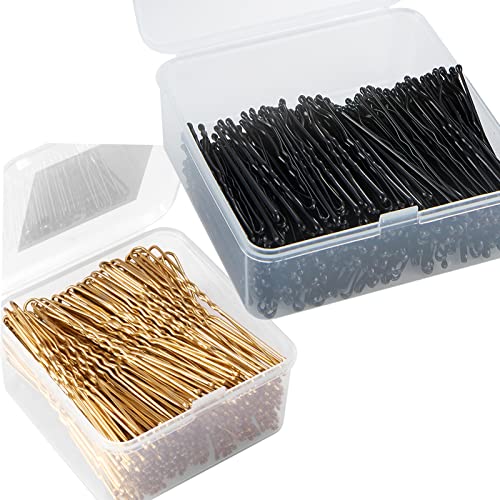 400pcs bobby preto pinos de 1,97 polegadas e 200pcs pinos de cabelo em forma de ouro de 2,4 polegadas para mulheres, agradável para