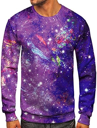 Homem casual outono de outono de inverno de manga longa o pescoço pullover impresso camisa de túnica de manga comprida