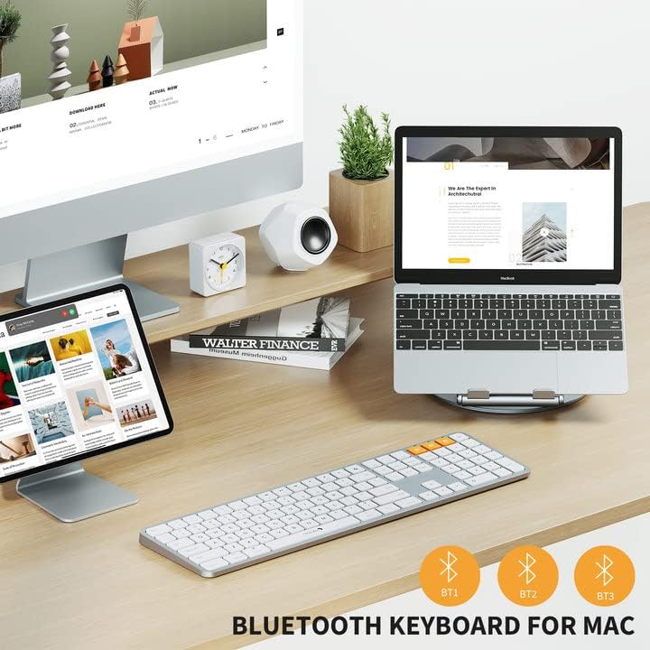 Teclado Bluetooth de Backlit Protoarc para Mac, K100-A Ultra Slim Wireless Teclado para Mac, USB-C Recarregável, Conexão