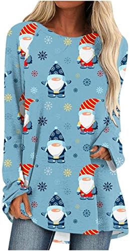 Túnica tops para mulheres natal snowflake tee de manga longa pescoço