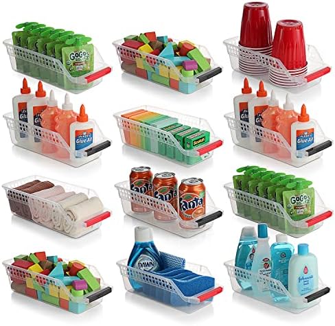 12 pacote - cestas de prateleira multiuso, recipientes de plástico organizadores de geladeira, caixas de organização de armários