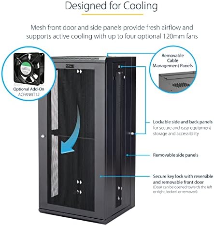 Startech.com 26U 19 Gabinete de rede de montagem de parede - 16 Defined Locking TI INTRODADE DE REQUISTA DE REQUISTA DE