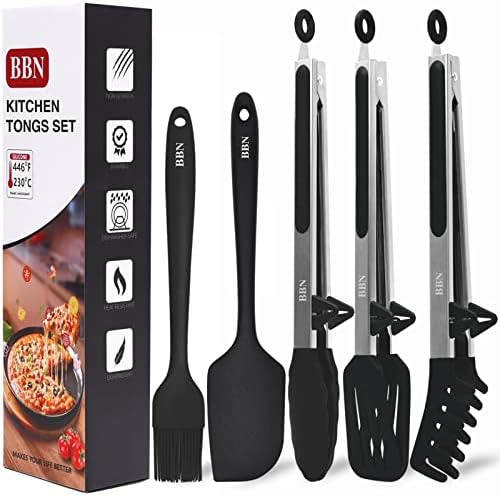 Pinça de cozinha, bbn 5pcs pinças de silicone, pinças para cozinhar com pontas de silicone pinças de silicone, pinças