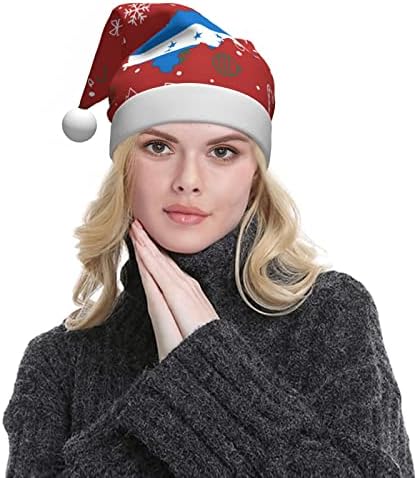 Mapa de Honduras Flag Funny Adults Plexh Santa Hat chapéu de Natal para mulheres e homens chapéu de férias de Natal