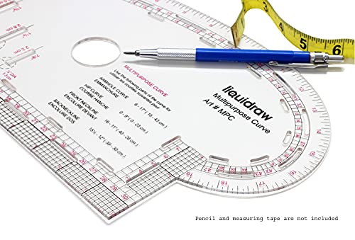 Régua de Curva Multiuso Liquidraw 4 em 1 Régua de Curva Inclui Régua de Curva da Grutina, Régua de Curva do Hip, decote frontal e decote