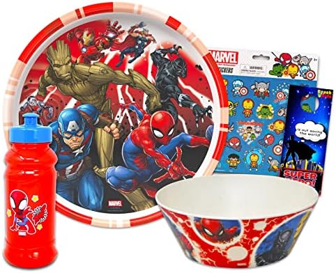 Marvel Avengers Dinnerware Sett para crianças - Bacaco com prato de Bamboo Vingadores, tigela da Marvel, garrafa de água