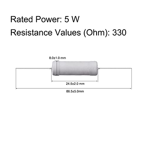 UXCELL 50pcs 330 ohm resistor, 5W 5% Tolerância de resistores de filmes de óxido de metal, chumbo axial, prova de